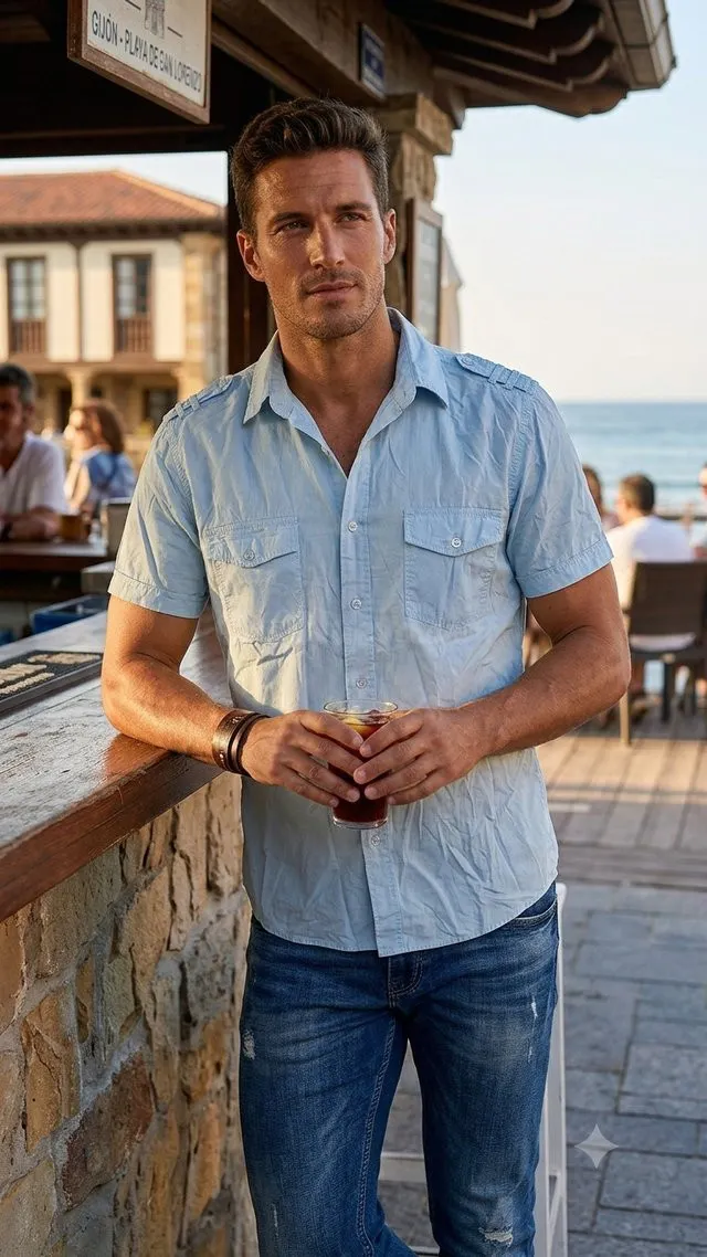 Camisa fresca azul manga corta Gijón