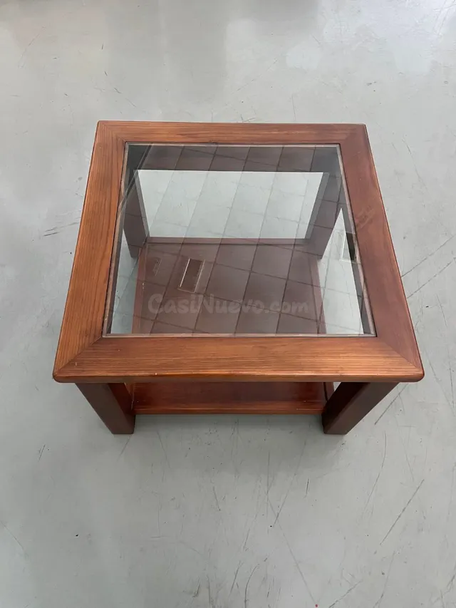 Mesa baja madera y cristal cuadrada - foto 2