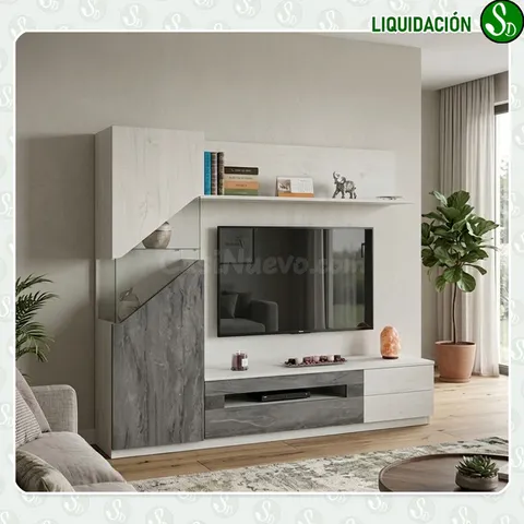 Mueble de salón moderno gris y blanco