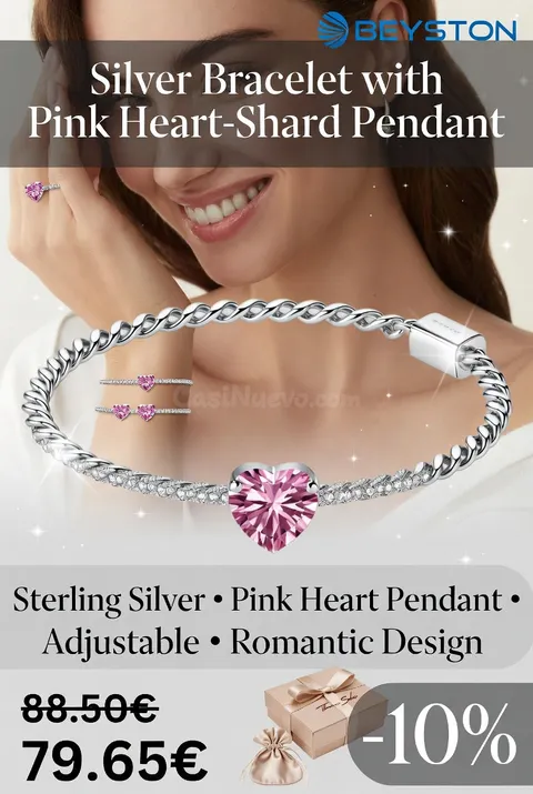 Pulsera de plata con colgante en forma de corazón rosa