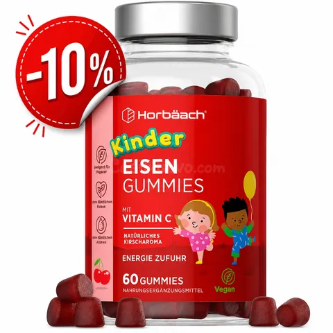 Horbaach Children's Iron Vitamin C Gummies - Suplemento infantil para crecimiento y defensas en BEYSTON
