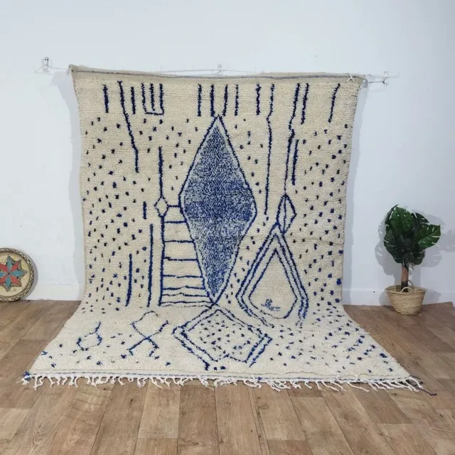 Alfombra bereber marroquí artesanal 292 × 200 cm – Marfil y 