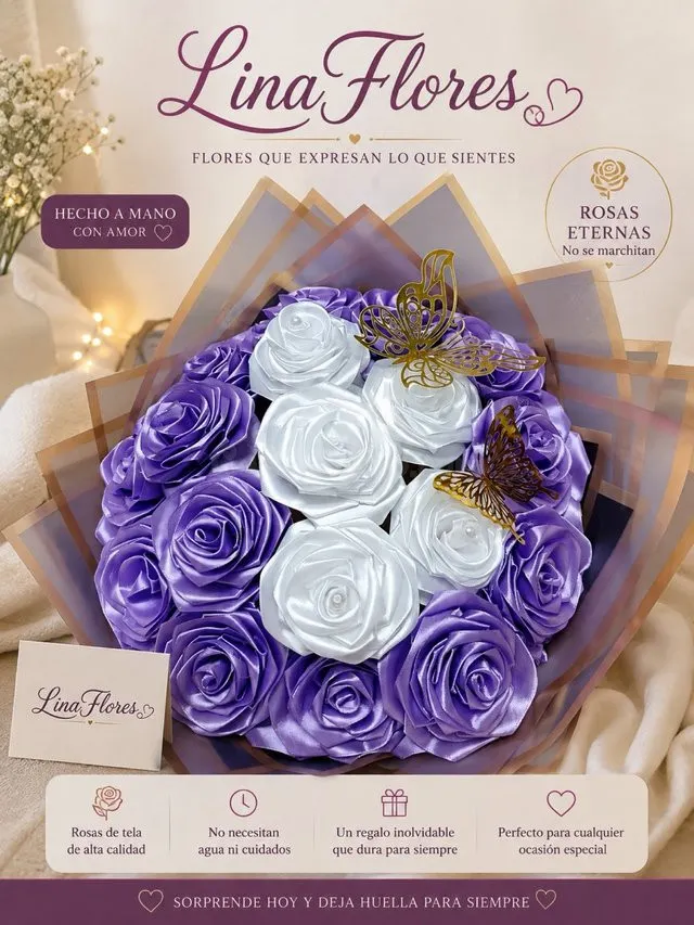 Ramo Flores Artificiales Elegantes Blanco y Morado Hecho a M