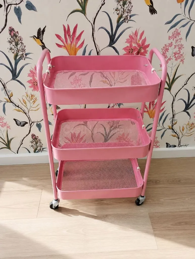 Carrito auxiliar rosa 3 niveles con ruedas