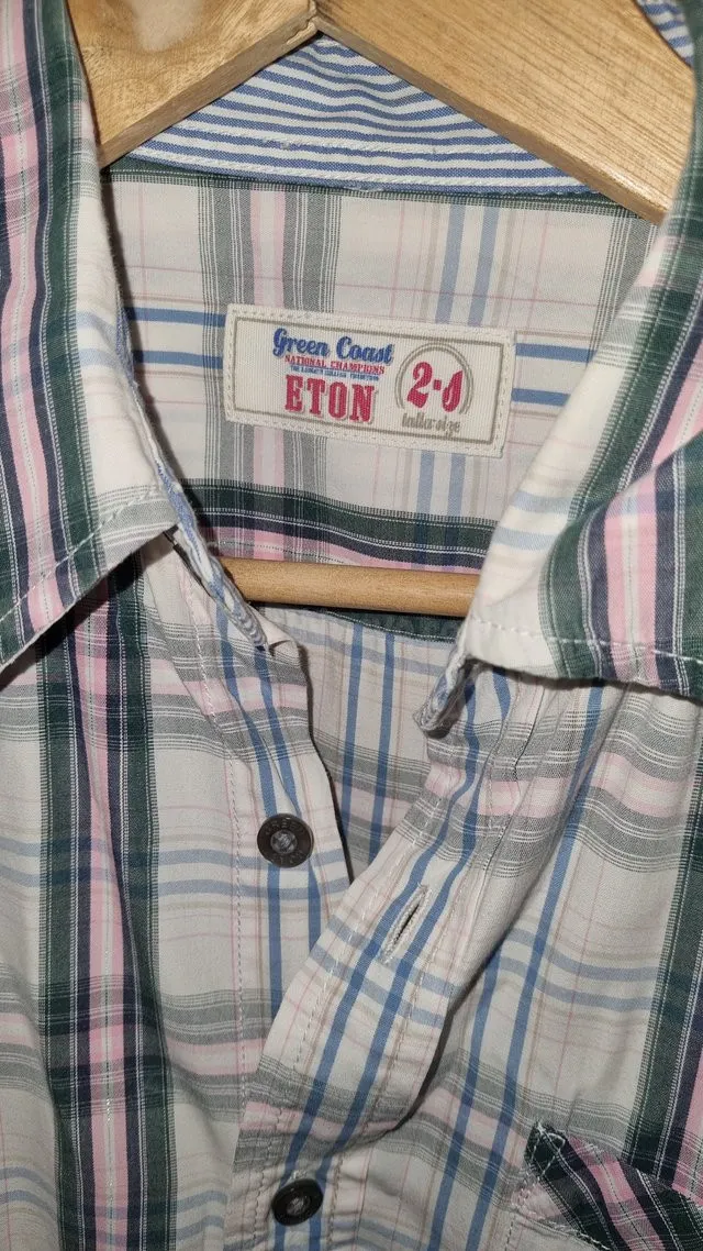 Camisa cuadros rosa azul manga corta Gijón - foto 3
