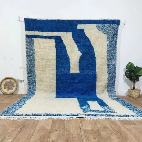 Alfombra artesanal bereber de lana natural, diseño vanguardista
