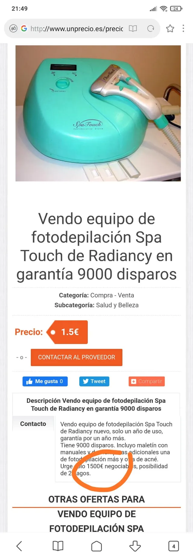 Vendo equipo de fotodepilacion marca spa touch de radiancy - foto 2