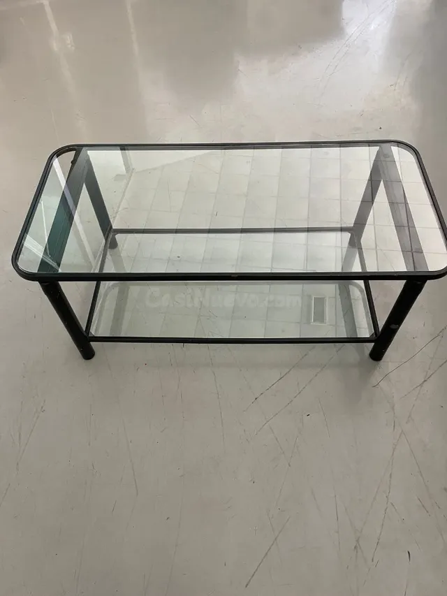Mesa de centro cristal y metal negra