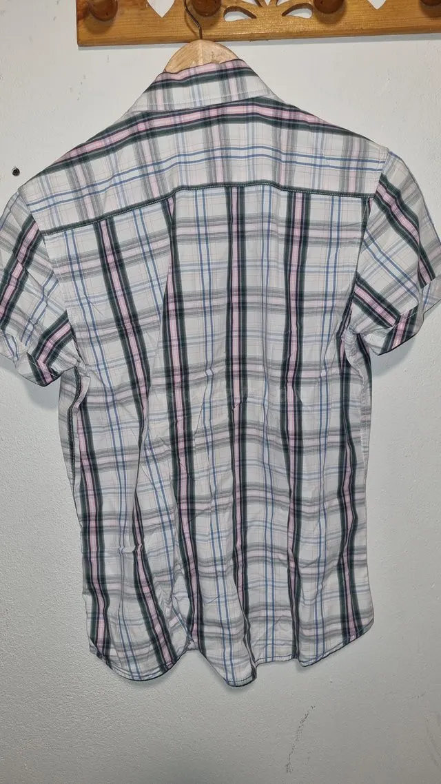 Camisa cuadros rosa azul manga corta Gijón - foto 4