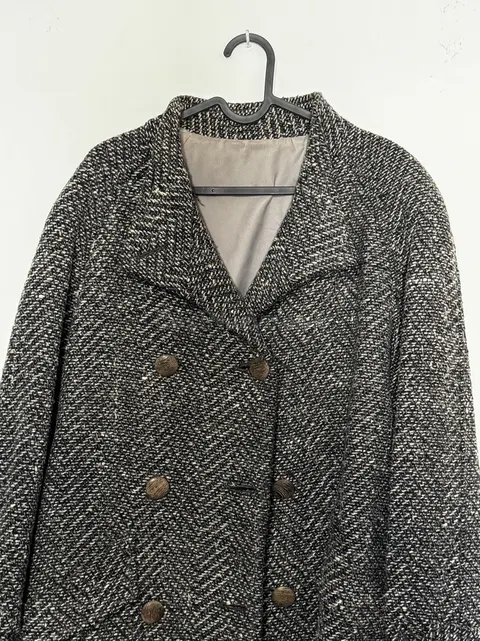 Abrigo Tweed Elegante Doble Botonadura