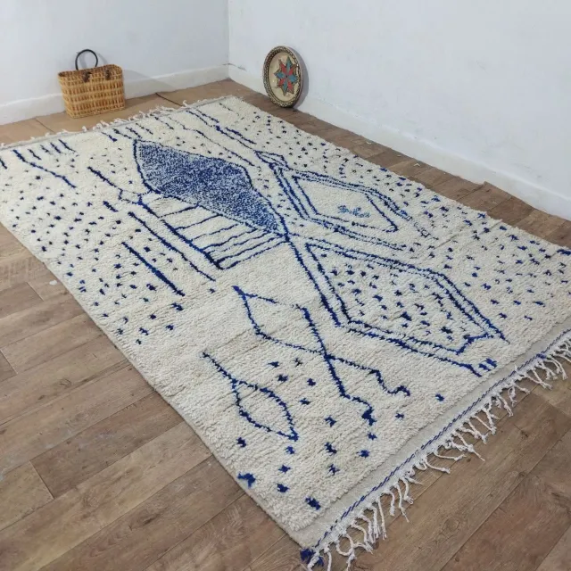 Alfombra bereber marroquí artesanal 292 × 200 cm – Marfil y  - foto 4