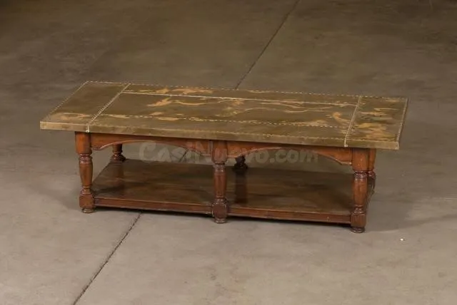 Mesa baja de madera forrado con sobre metálico