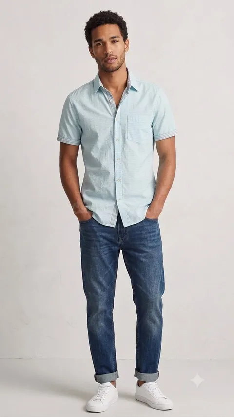 Camisa manga corta azul claro y blanco - Gijón