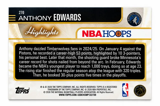 Tarjetas Anthony Edwards Topps NBA Hoops - Colección 2023 - foto 2