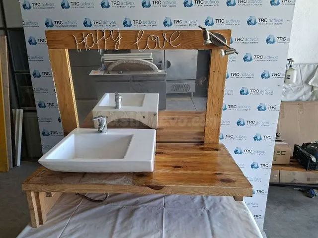 Conjunto lavabo y espejo madera - foto 2