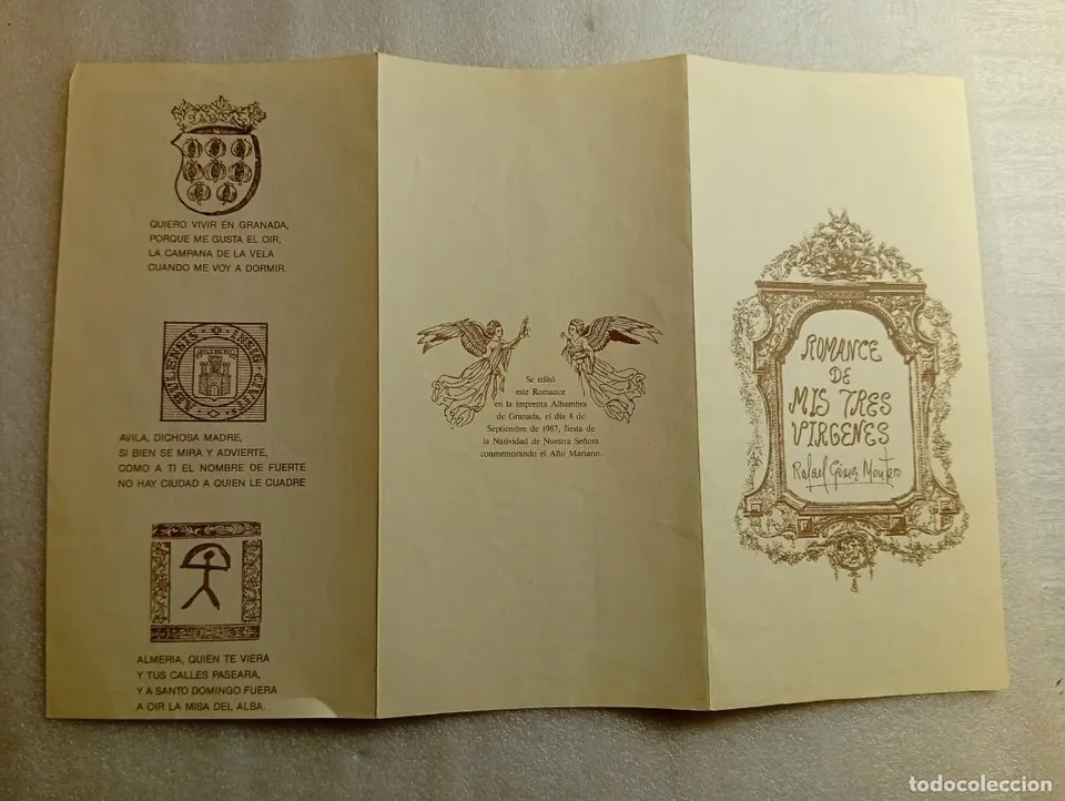 ROMANCE DE MIS TRES VÍRGENES - R. GÓMEZ MONTERO - DEDICADO A ALMERÍA - SOBRE CON REMITE MANUSCRITO P