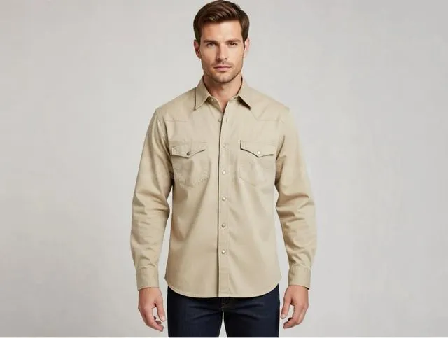 Camisa elegante beige manga larga Gijón - foto 2